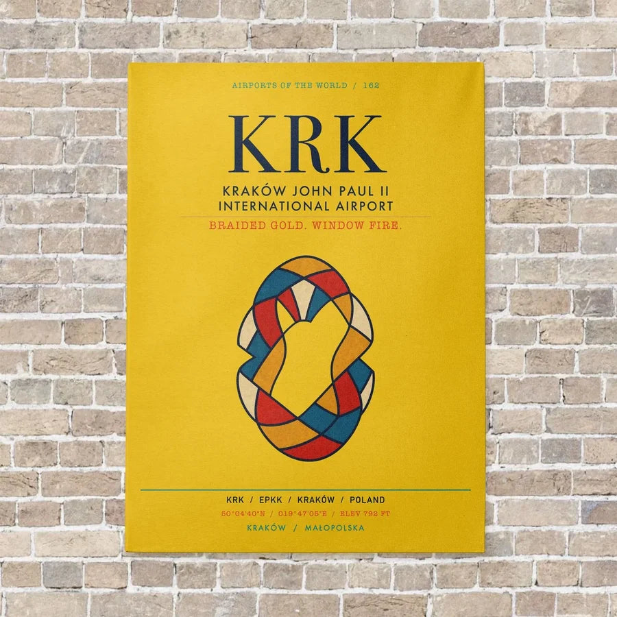 Kraków John Paul II International Airport KRK vertical canvas print - no frame - yellow background