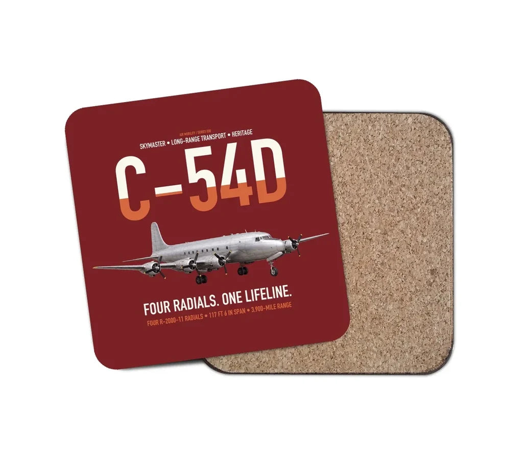 C-54D Skymaster design on dark red 1 piece coaster