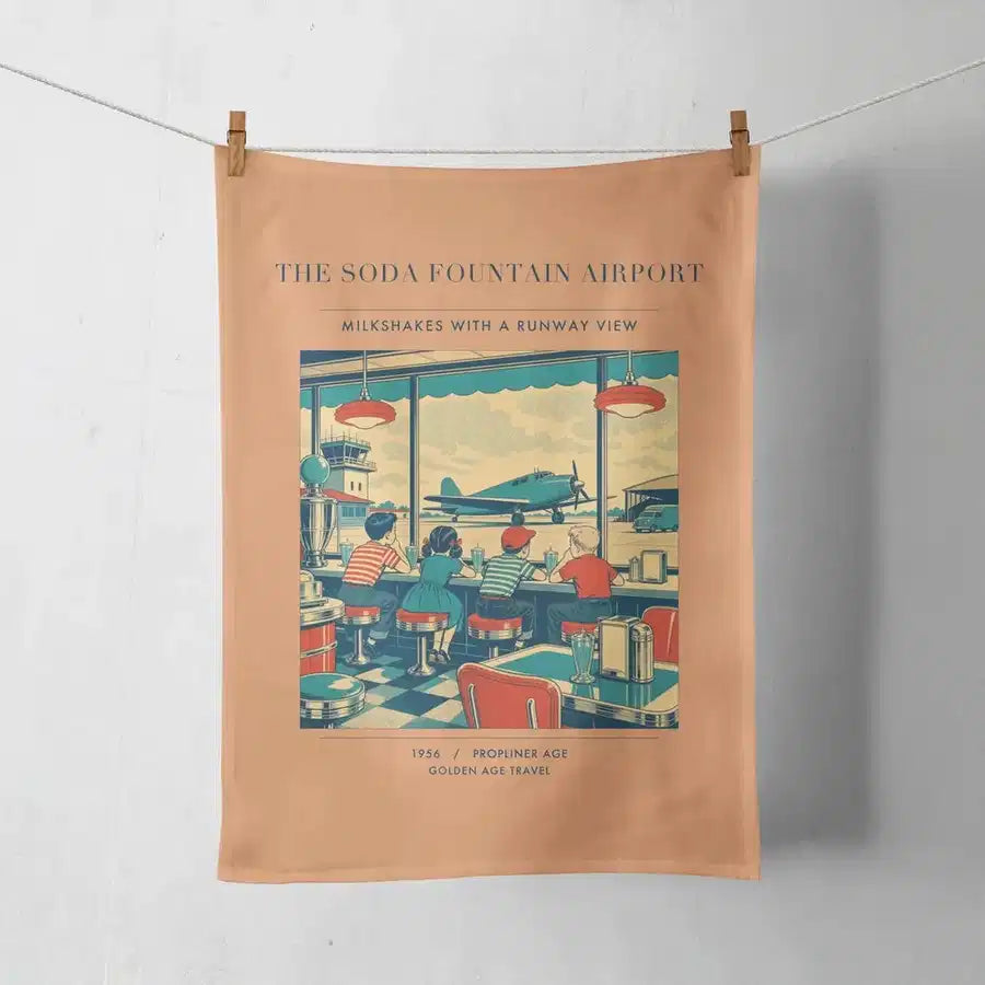 VINTAGE G4247 - The Soda Fountain Airport - Designed Towels design on orange