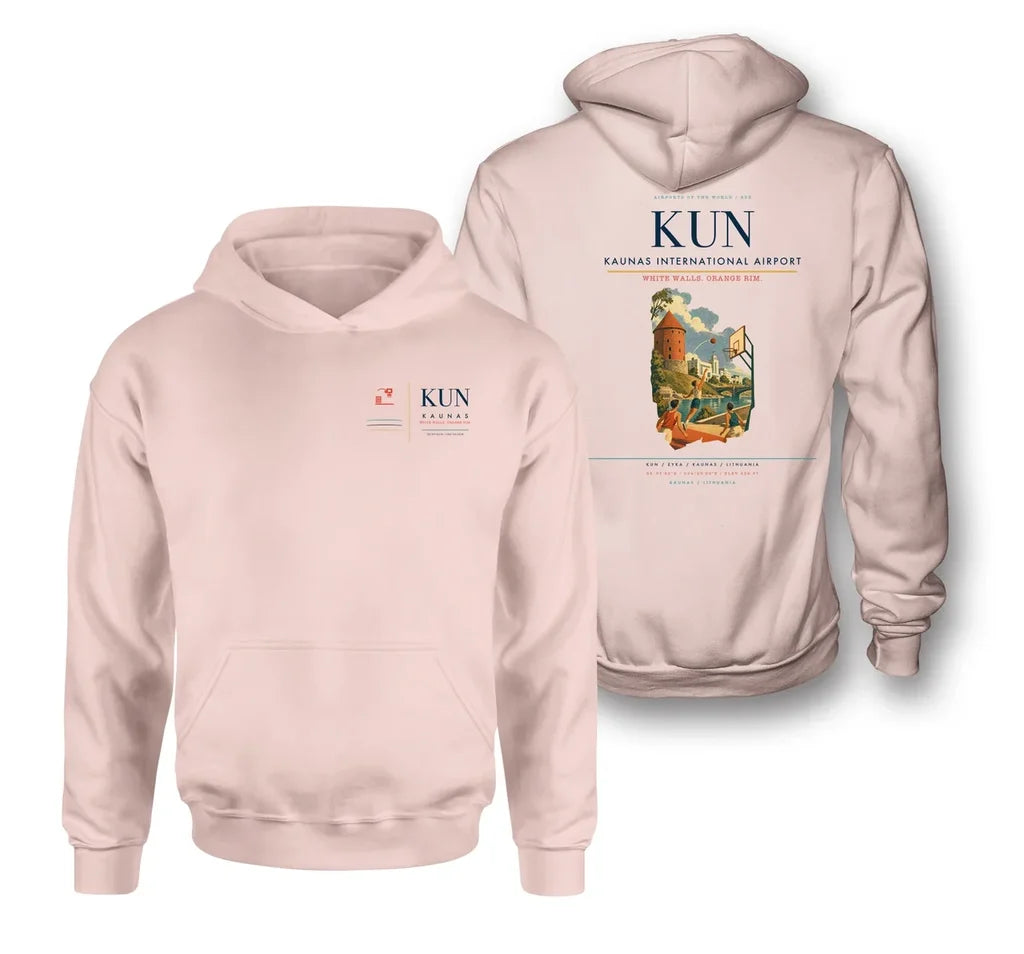 Kaunas International Airport (KUN) design on pink double-side hoodie