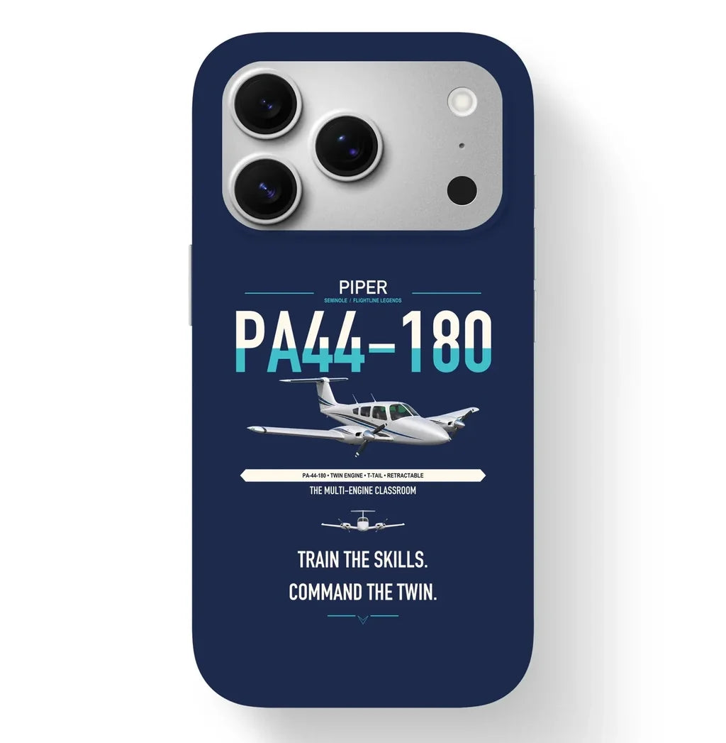 Piper PA-44-180 Seminole design on navy blue magsafe iphone case, for iPhone 17 Pro