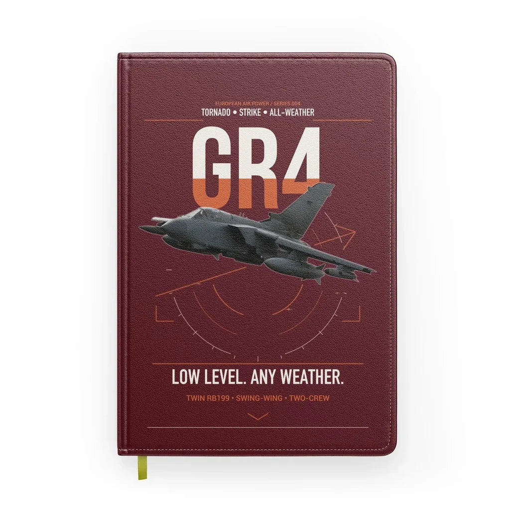 Panavia Tornado GR4 design on dark red notebook