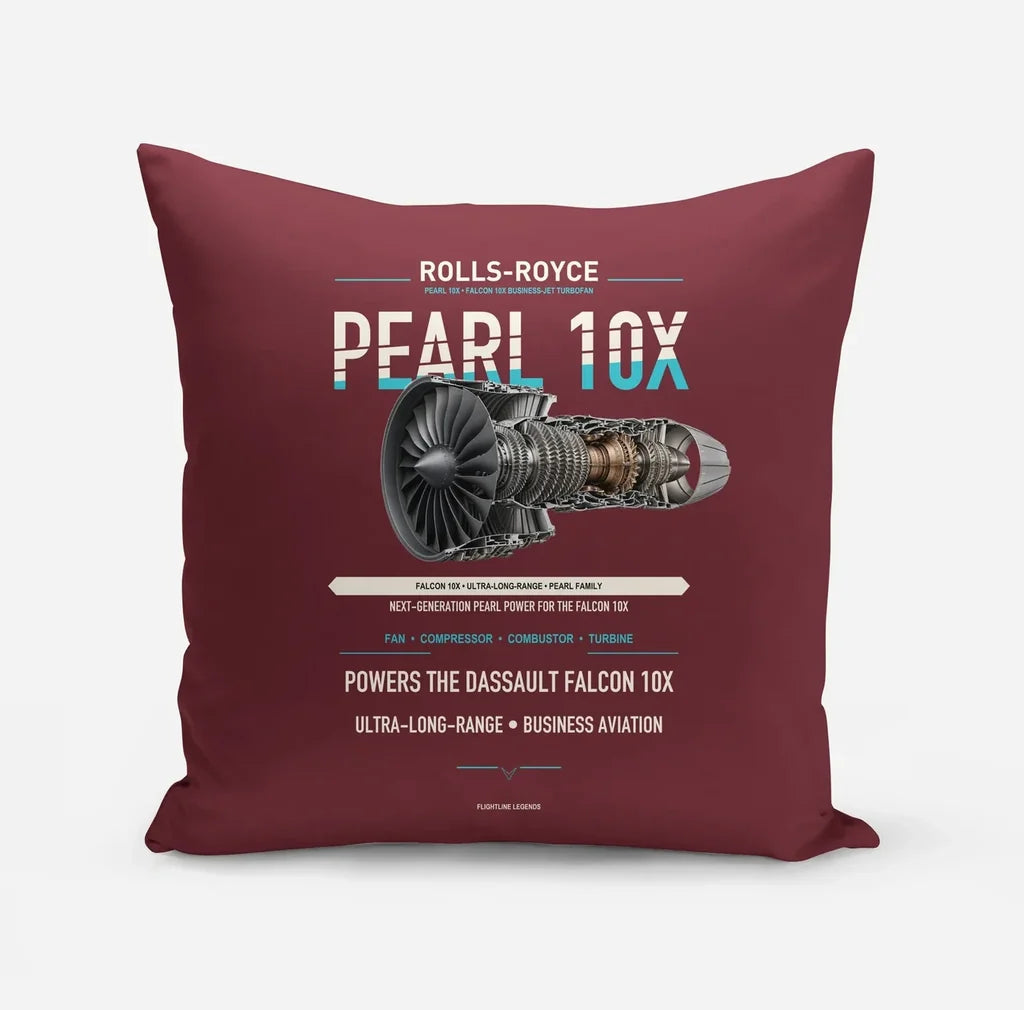 PEARL 10X design on dark red pillow