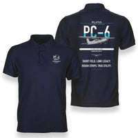 Thumbnail for Pilatus PC-6 Porter design on navy blue double-side polo t-shirt, double-side print