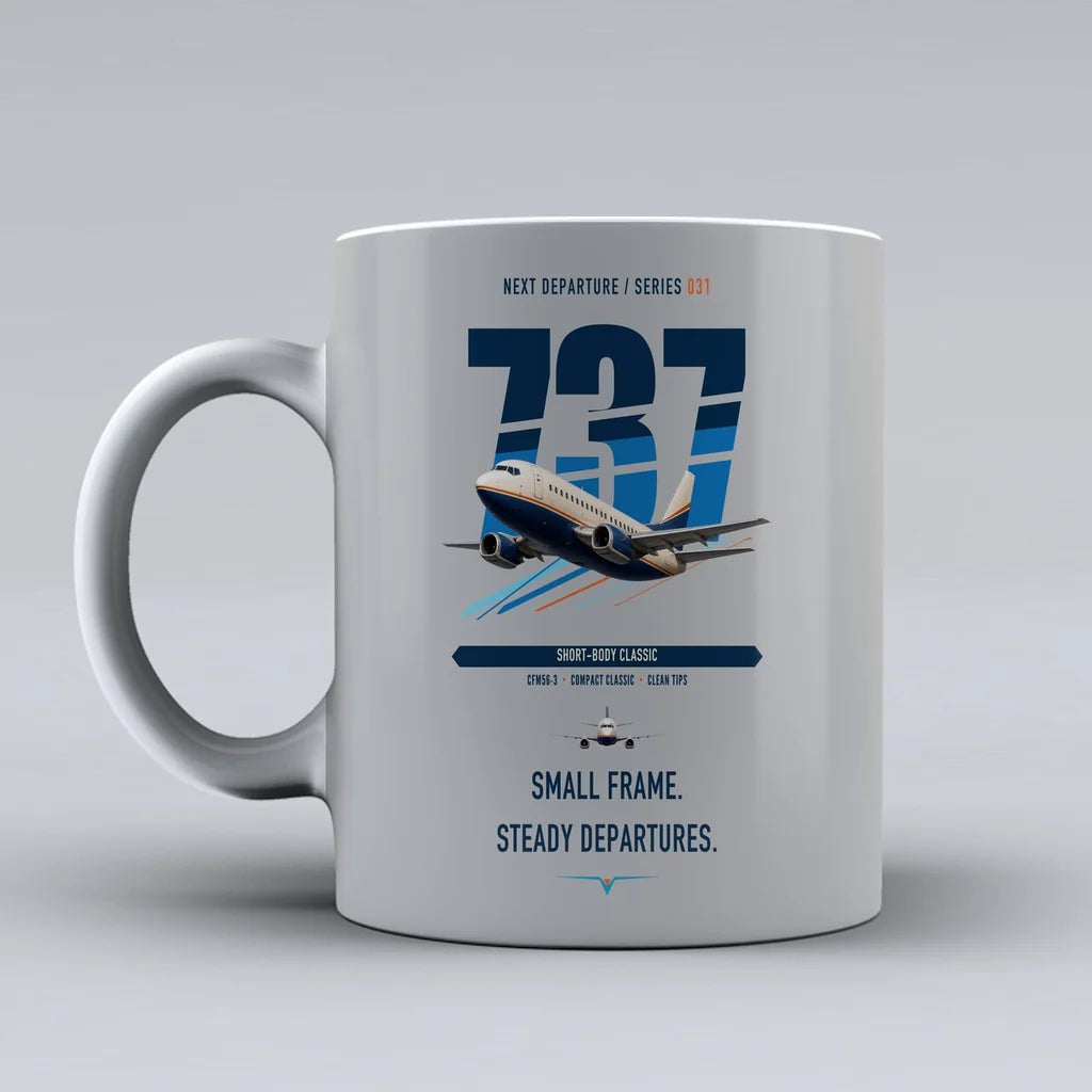 Boeing 737-500 Classic double-side print on light gray ceramic mug