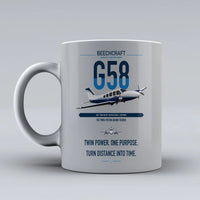 Thumbnail for Beechcraft Baron G58 design on light gray ceramic mug, double-side print