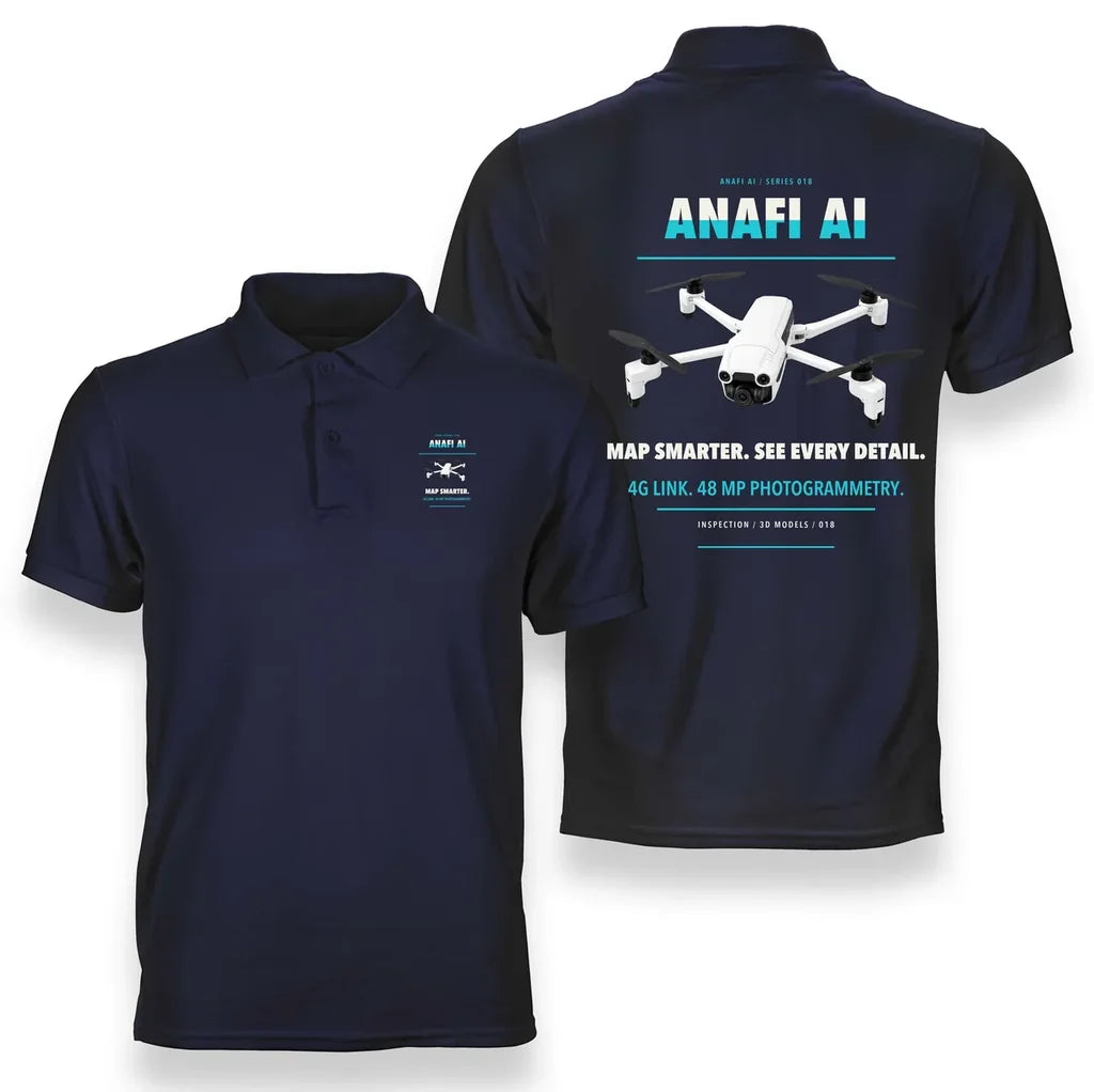 Parrot ANAFI Ai design on navy blue polo