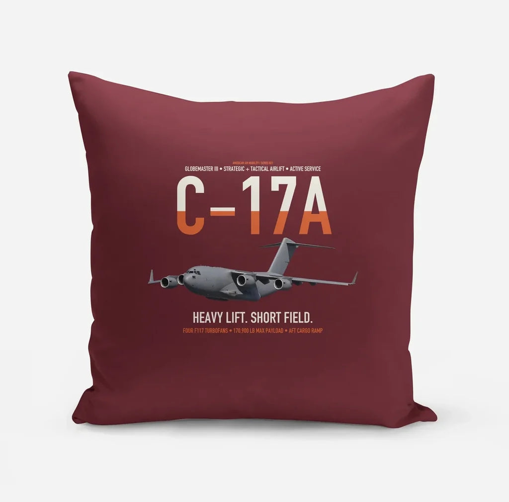 C-17A Globemaster III design on dark red pillow
