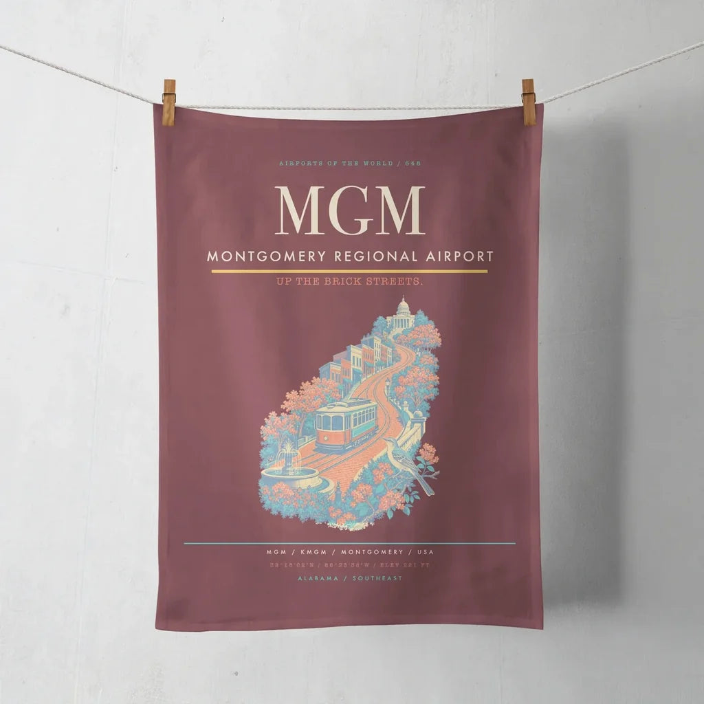 Montgomery Regional Airport (MGM) design on dark red towel
