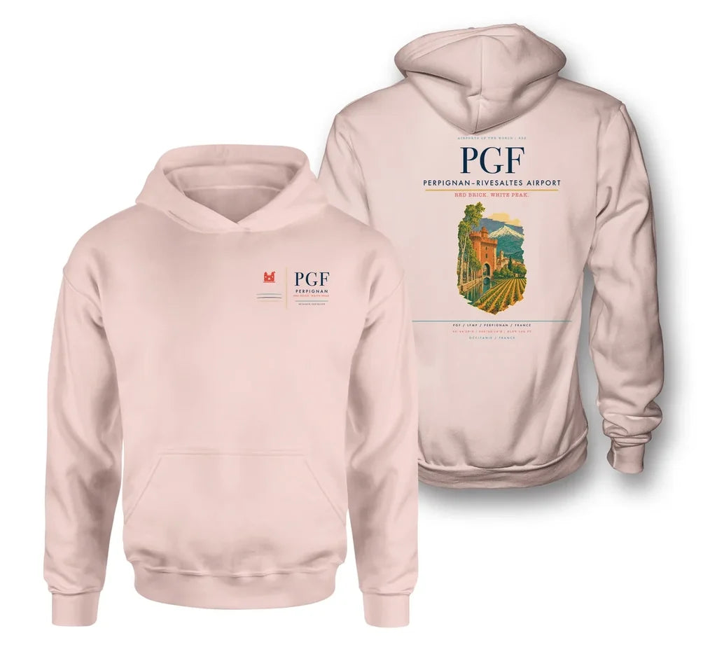 Perpignan–Rivesaltes Airport (PGF) design on pink double-side hoodie
