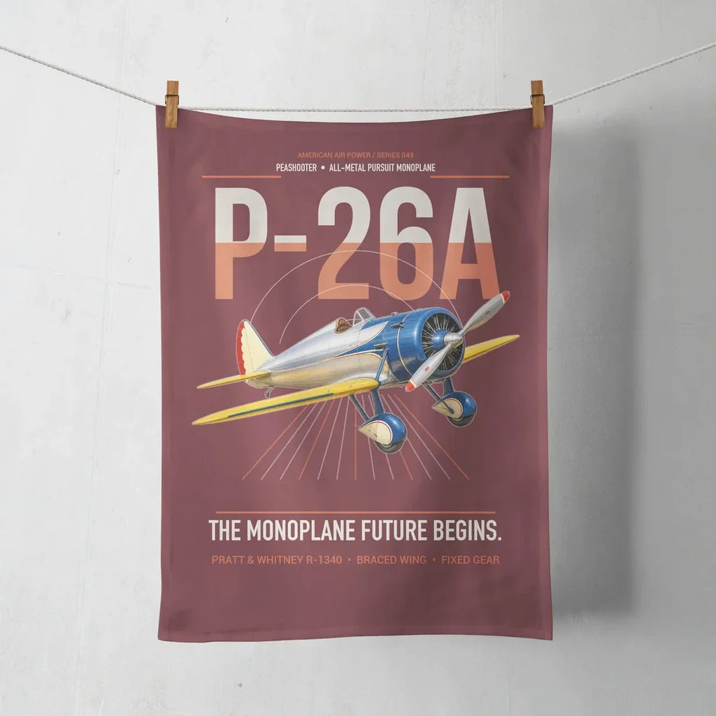 Boeing P-26A Peashooter design on dark red towel