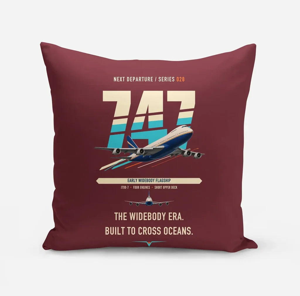 Boeing 747-200B design on dark red pillow