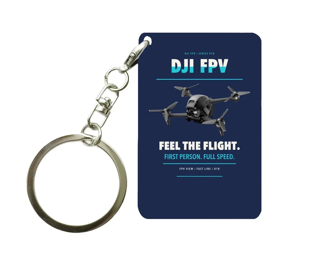 DJI FPV Key Chain design on navy blue key chain