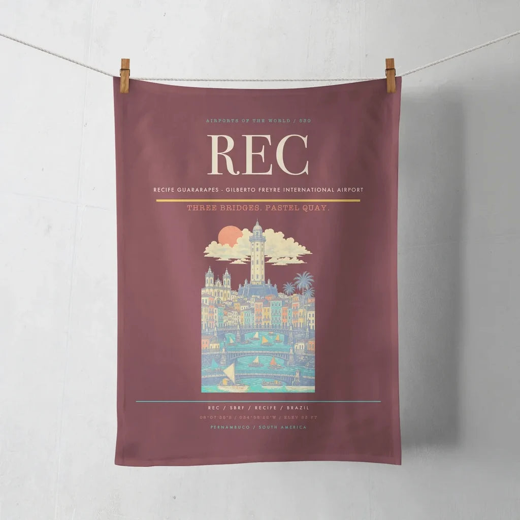 Recife Guararapes (REC) design on dark red towel