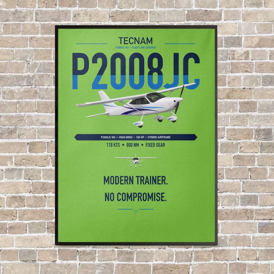 Tecnam P2008JC NG vertical canvas print - framed - light green background