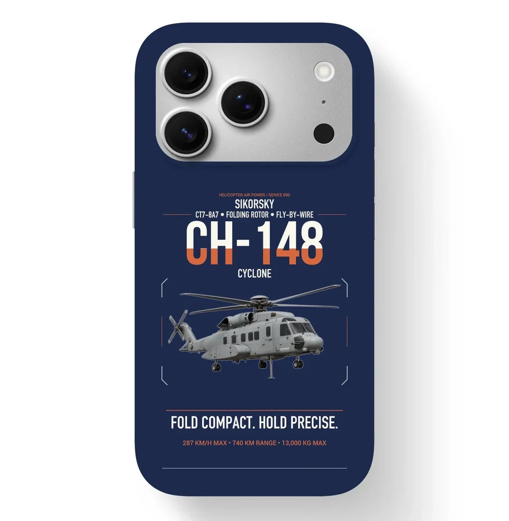Sikorsky CH-148 Cyclone design on navy blue magsafe iphone case, for iPhone 17 Pro