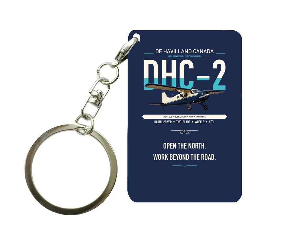 DHC-2 Beaver Mk I design on navy blue designed key chain, double-side print