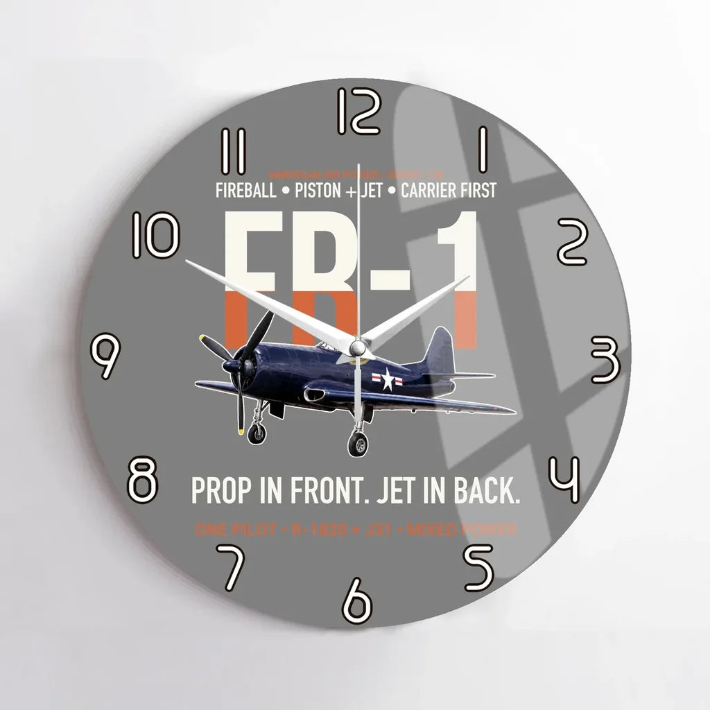 FR-1 Fireball Prop in Front Jet in Back design on gray no frame wall clock