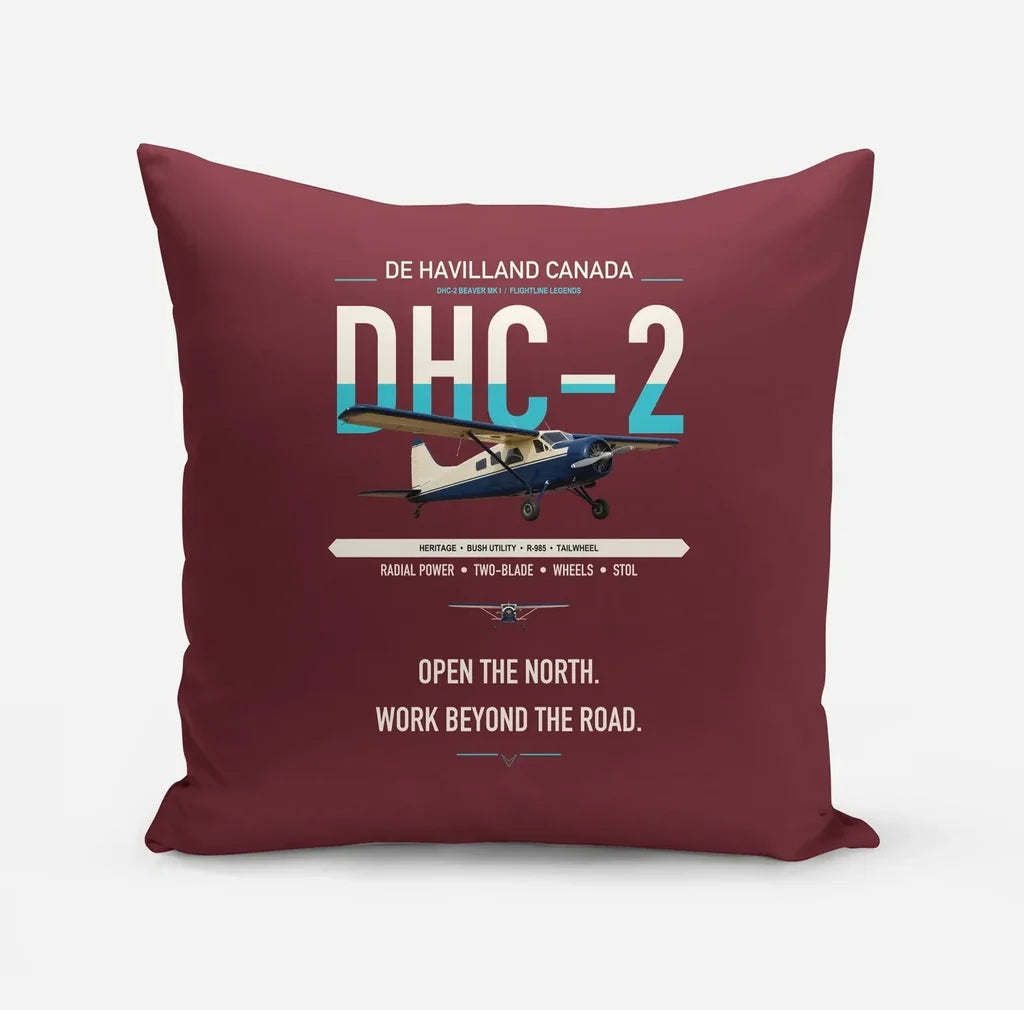 DHC-2 Beaver Mk I design on dark red pillow