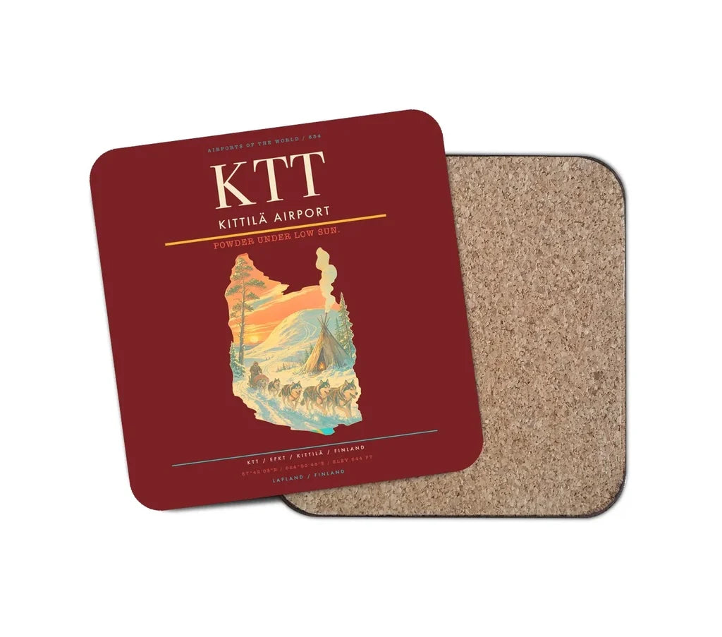 Kittilä Airport (KTT) design on dark red 1 piece coaster