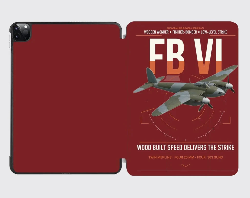 de Havilland Mosquito FB VI design on dark red ipad tablet case