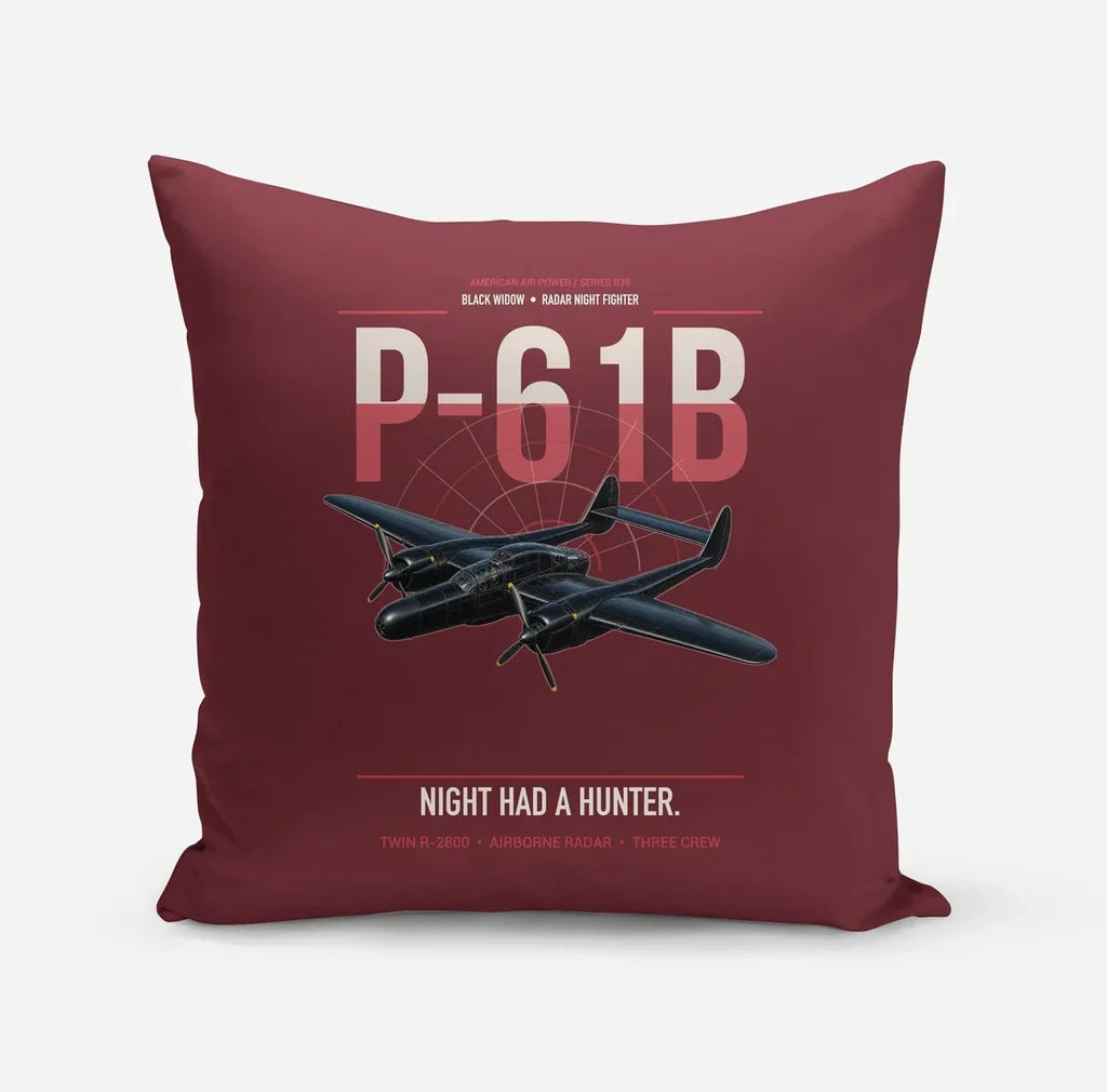 P-61B Black Widow design on dark red pillow