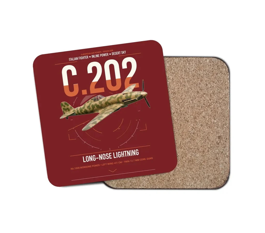 Macchi C.202 Folgore design on dark red 1 piece coaster