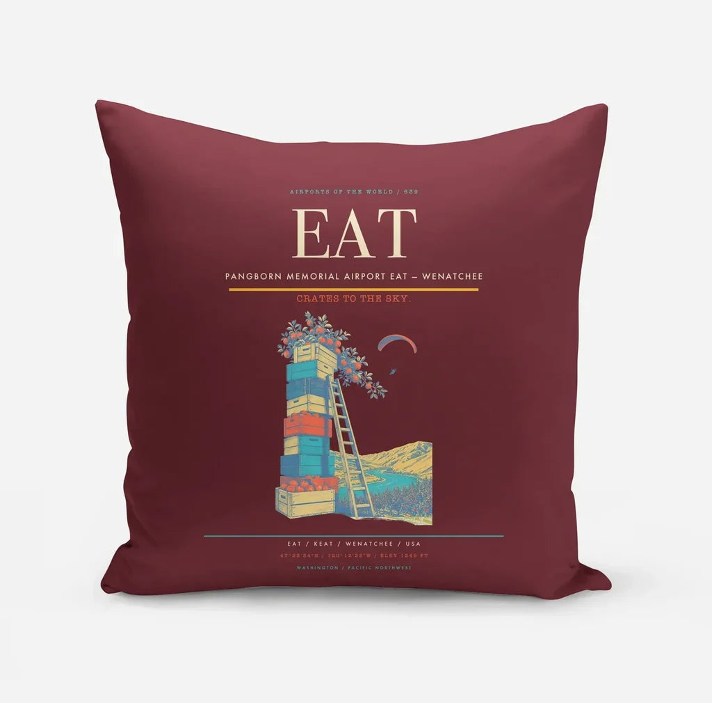 Pangborn Memorial Airport (EAT) design on dark red pillow