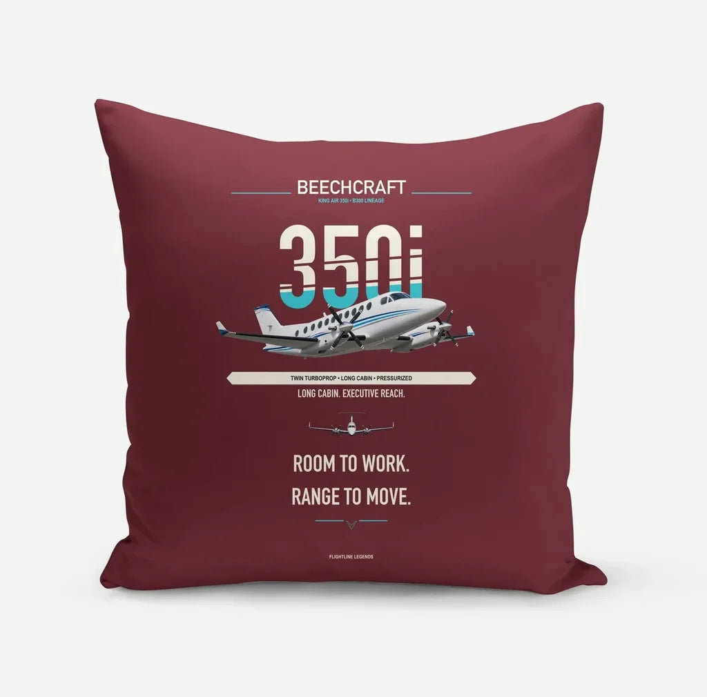 Beechcraft King Air 350i design on dark red pillow