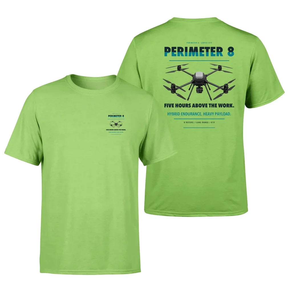 Skyfront Perimeter 8 design on light green t shirt