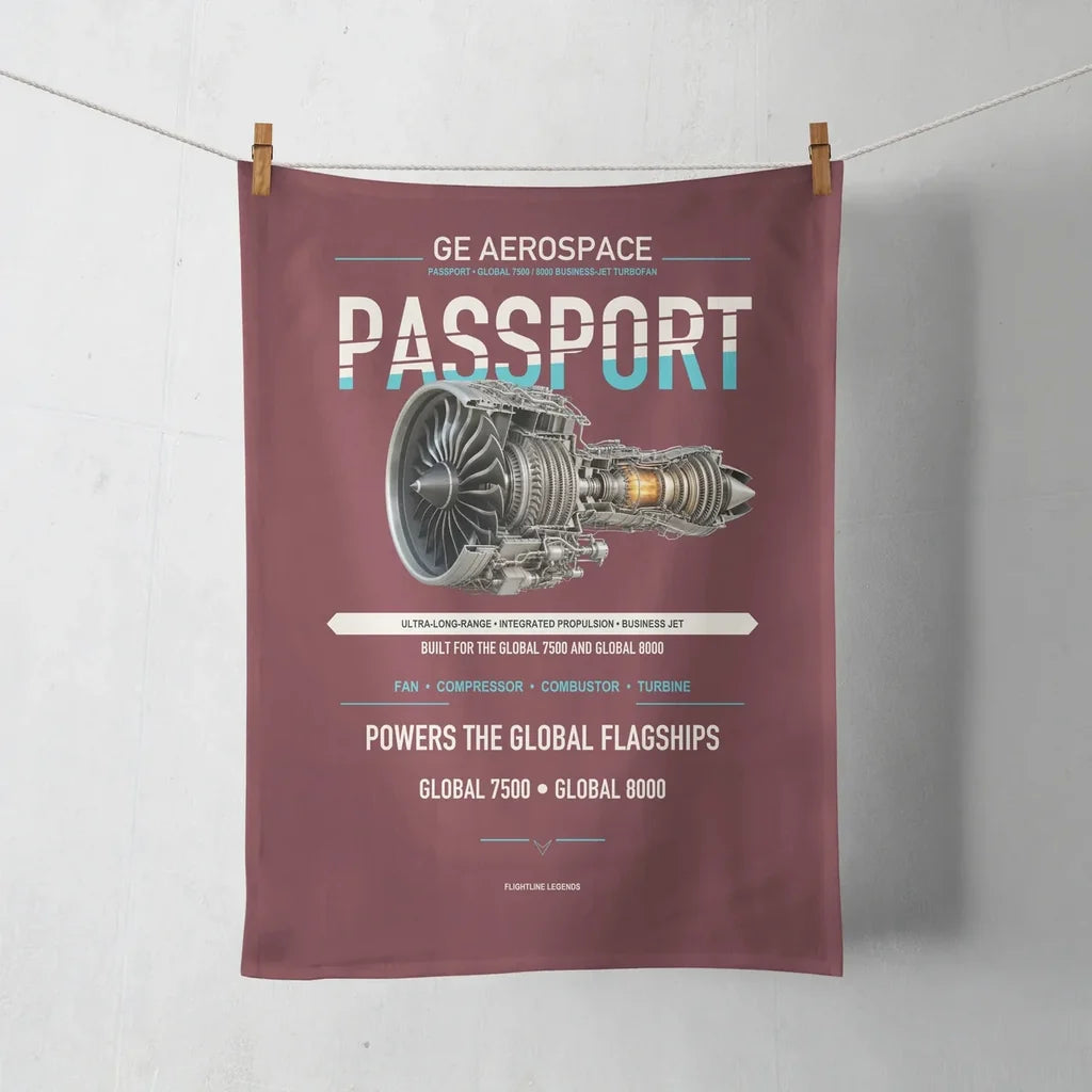 PASSPORT design on dark red towel