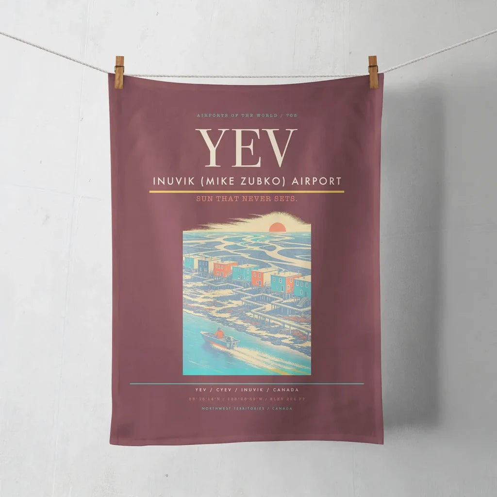 Inuvik (Mike Zubko) Airport (YEV) design on dark red towel