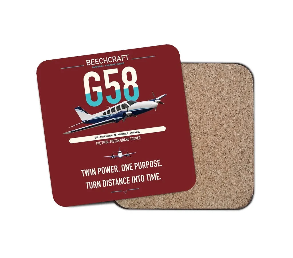 Beechcraft Baron G58 design on dark red 1 piece coaster