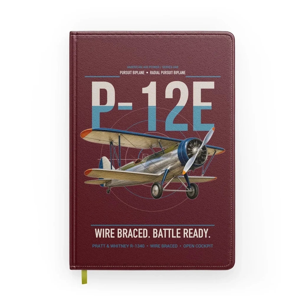 Boeing P-12E design on dark red notebook