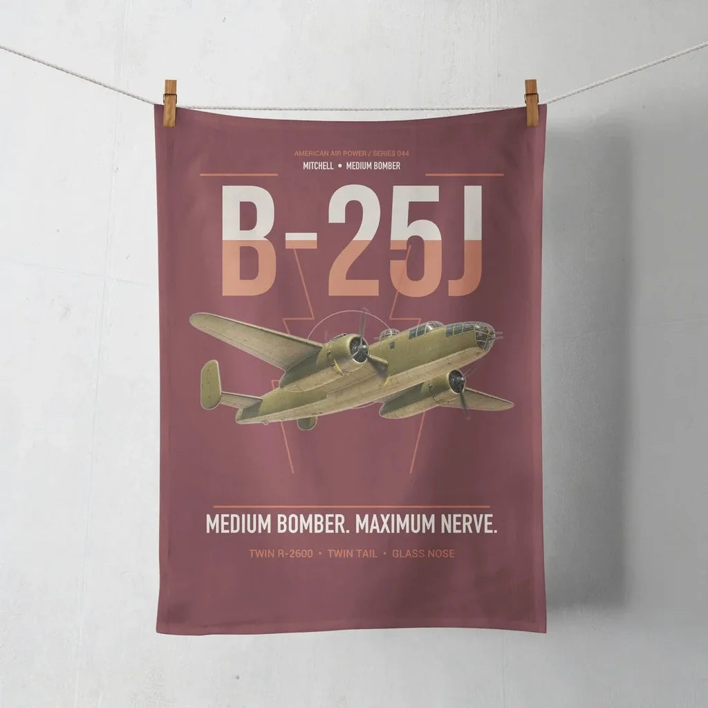 B-25J Mitchell design on dark red towel