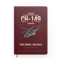 Thumbnail for Leonardo CH-149 Cormorant design on dark red notebook