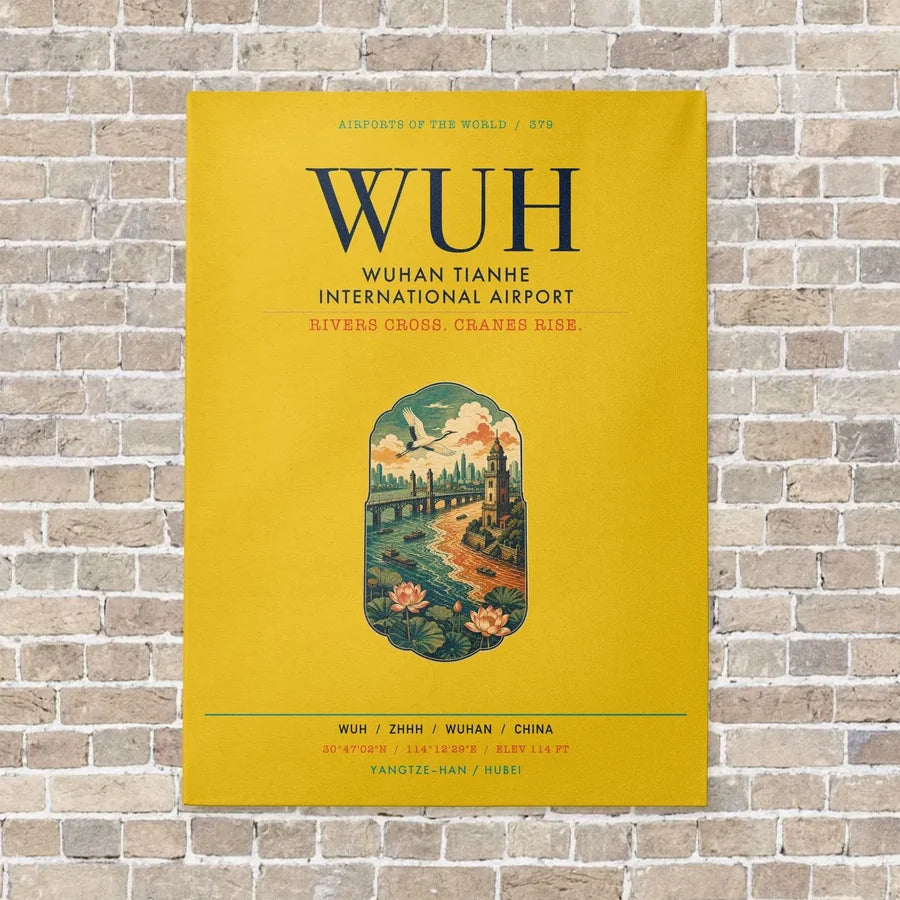 Wuhan Tianhe International Airport WUH vertical canvas print - no frame - yellow background
