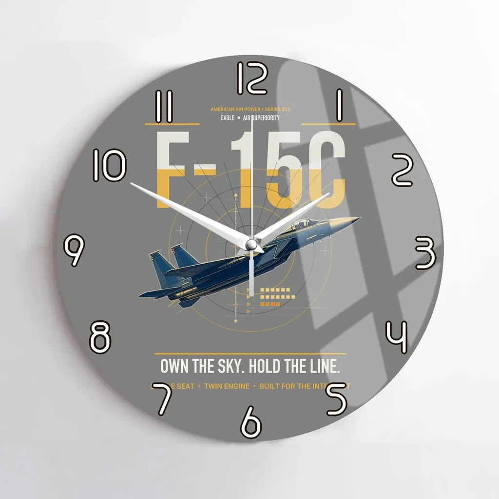 F-15C Eagle design on gray no frame wall clock