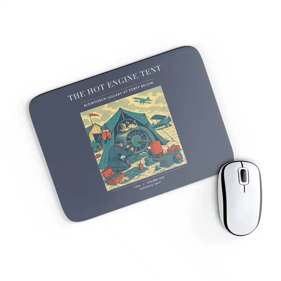 VINTAGE G4356 - The Hot Engine Tent - Designed Mouse Pads design on navyblue rectangle