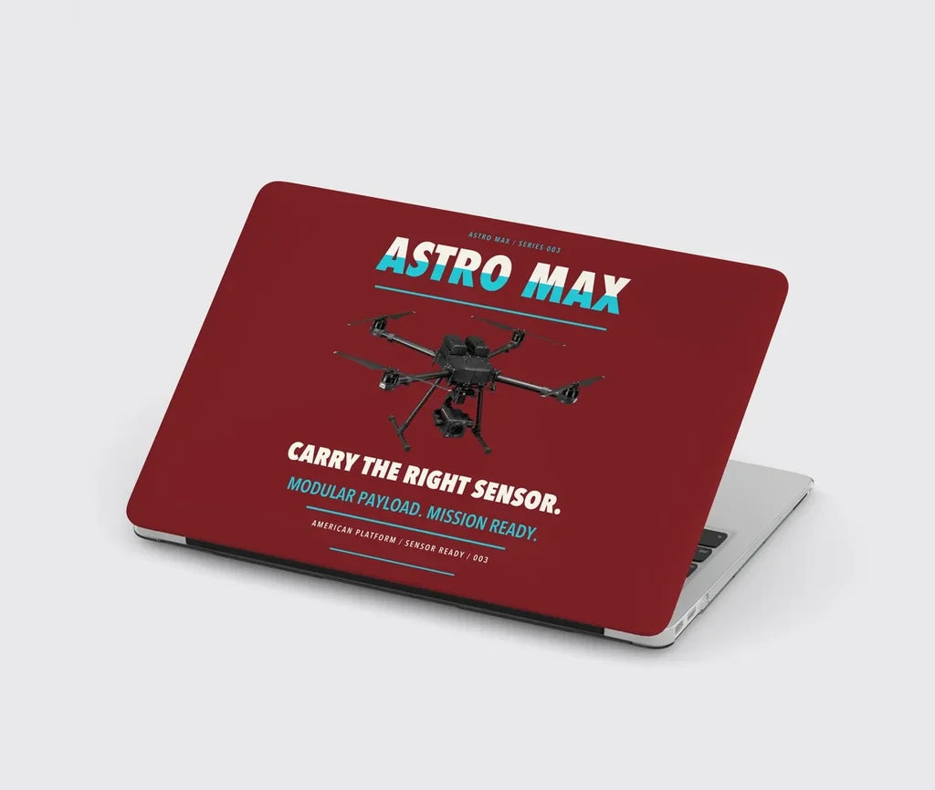 Freefly Astro Max design on dark red MacBook case