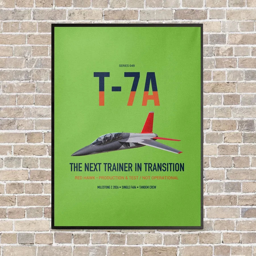 T-7A Red Hawk vertical canvas print - framed - light green background