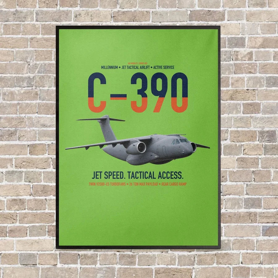 C-390 Millennium vertical canvas print - framed - light green background