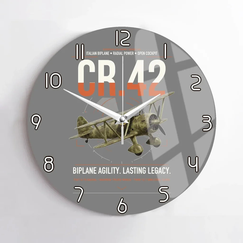 Fiat CR.42 Falco design on gray no frame wall clock