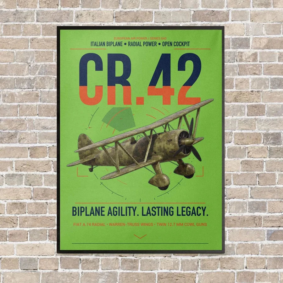 Fiat CR.42 Falco vertical canvas print - framed - light green background