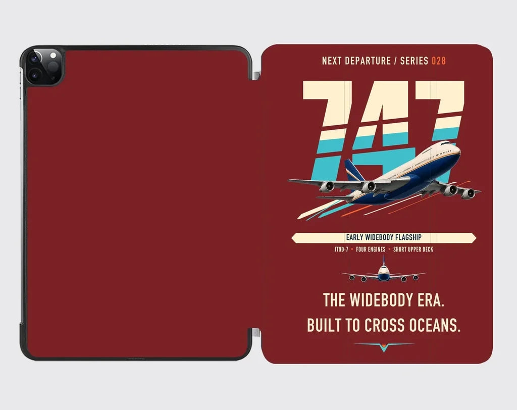 Boeing 747-200B design on dark red ipad tablet case
