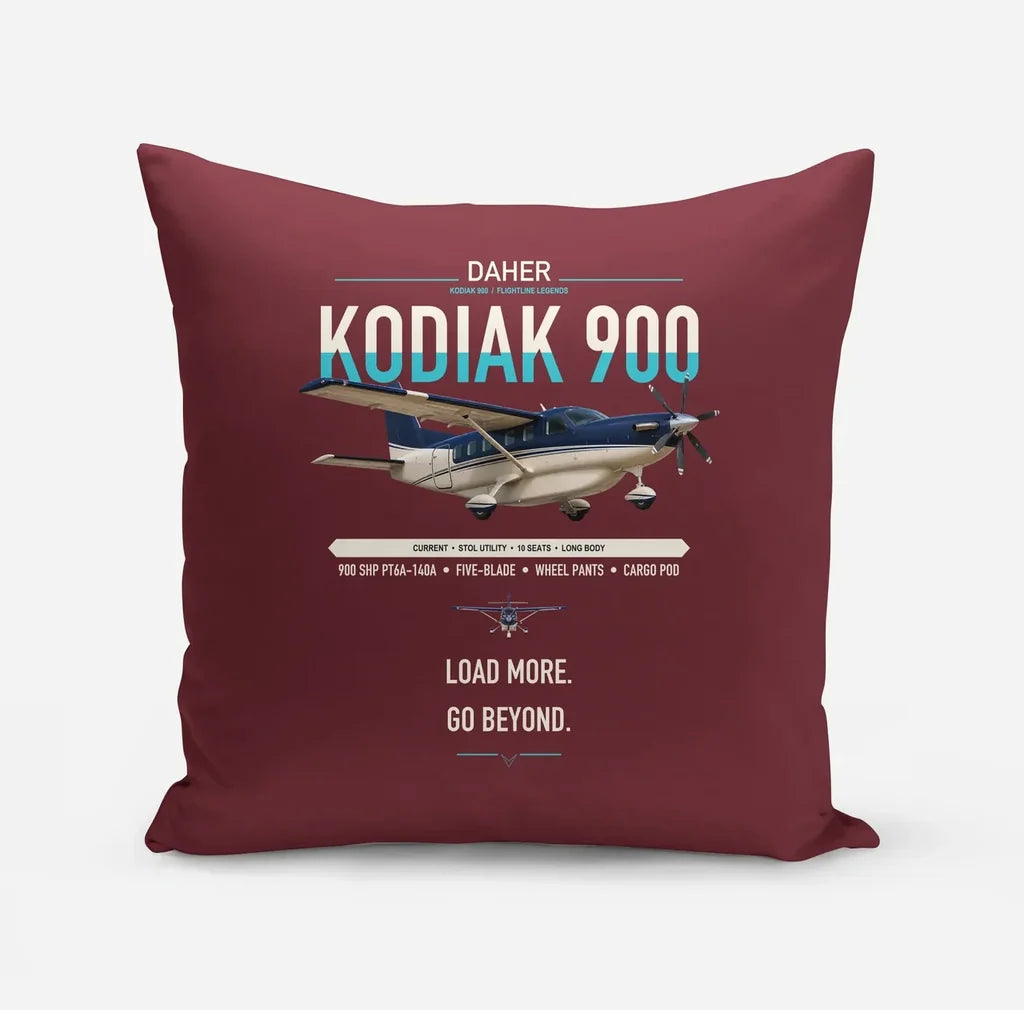 Daher Kodiak 900 design on dark red pillow