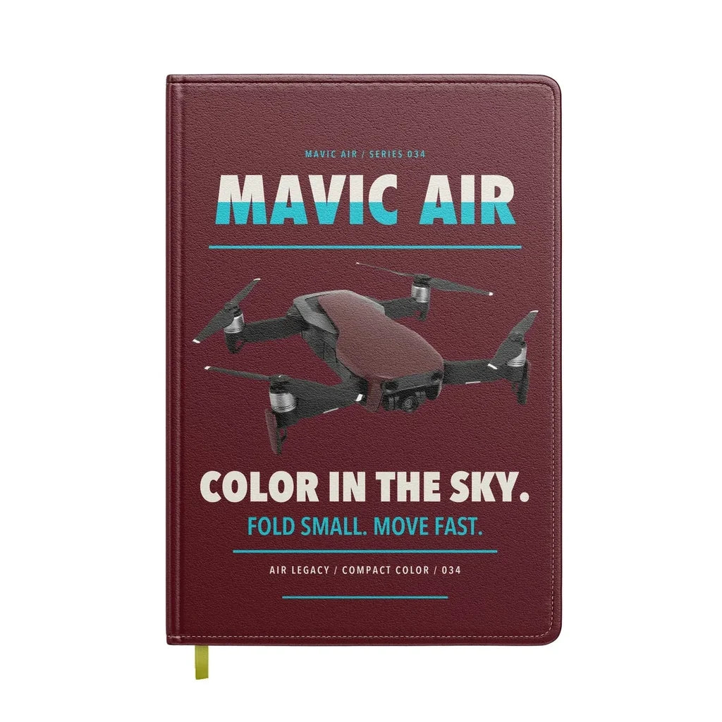 DJI Mavic Air design on dark red notebook