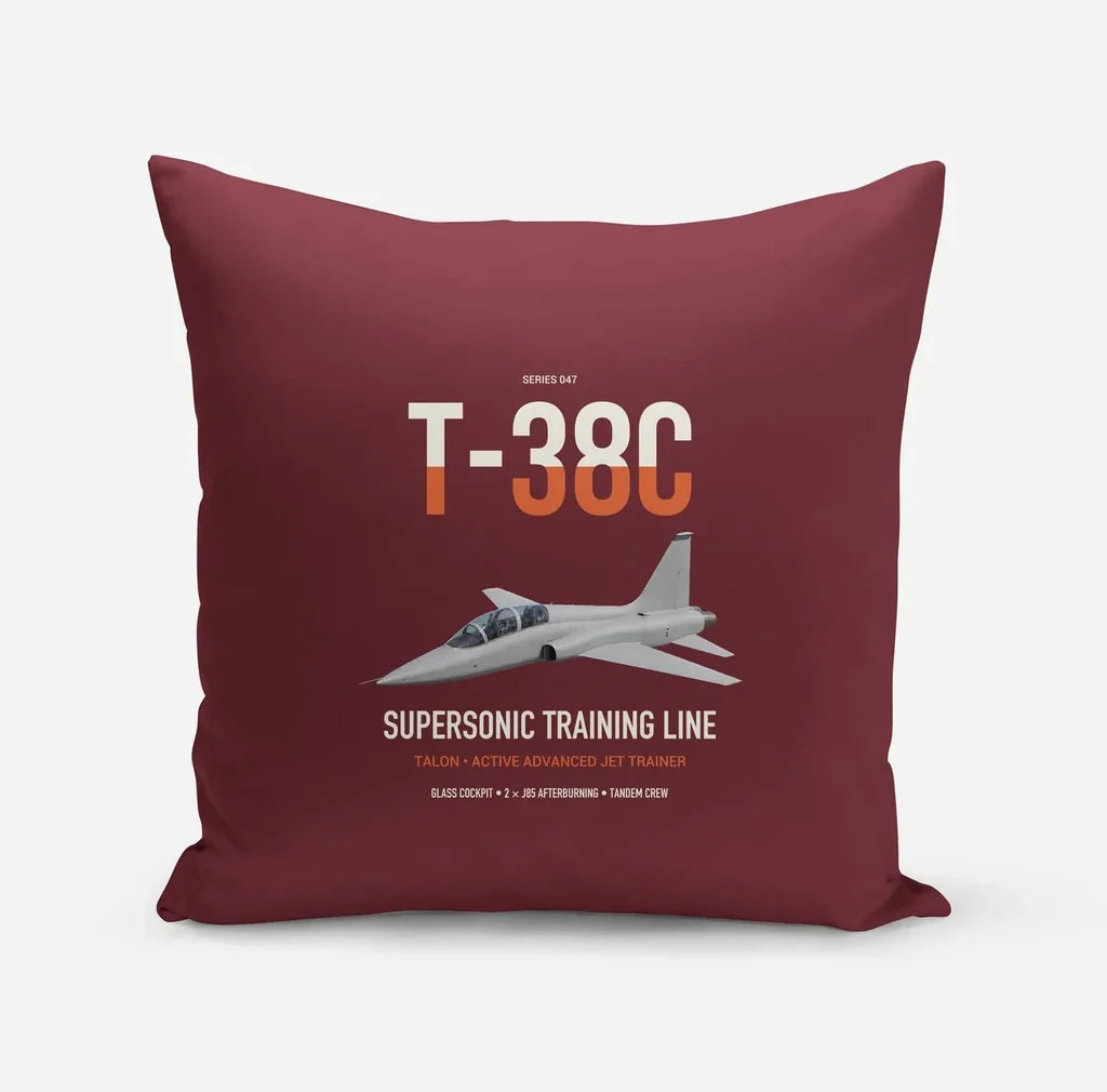 T-38C Talon design on dark red pillow