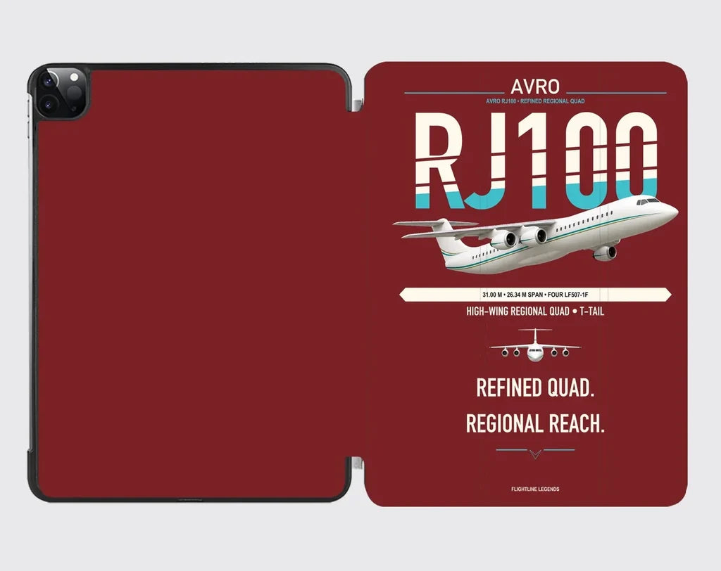 Avro RJ100 design on dark red ipad tablet case