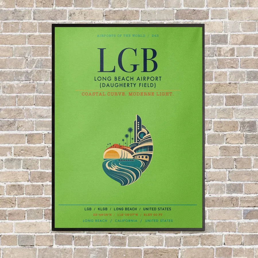 Long Beach Airport (Daugherty Field) LGB vertical canvas print - framed - light green background